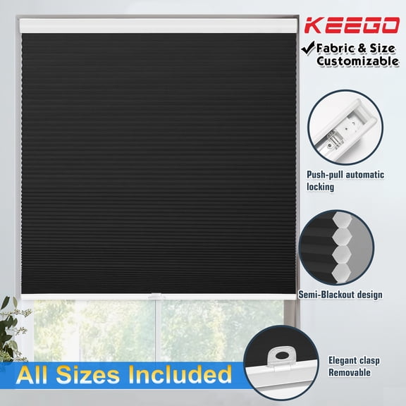Keego Cordless Cellular Shades Window Blinds Size and Color Customizable Slate Blue Semi-Blackout 33"w x 40"h