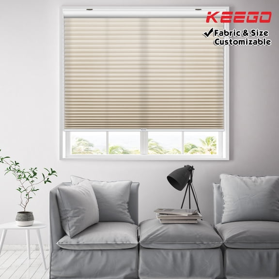 Keego Cordless Cellular Shades Window Blinds Size and Color Customizable Tan Semi-Blackout Fabric White Case 40"w x 44"h