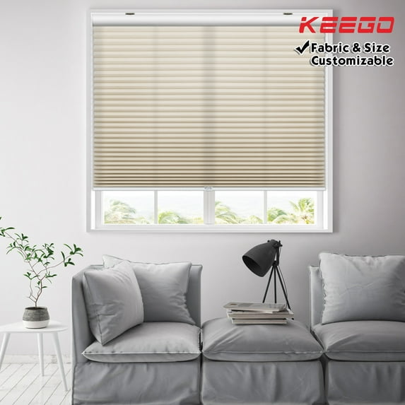 Keego Cordless Cellular Shades Window Blinds Size and Color Customizable Tan Semi-Blackout Fabric White Case 46"w x 52"h