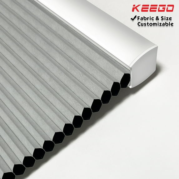 Keego Cordless Cellular Shades Window Honeycomb Shade Size and Color Customizable Grey Blackout Fabric White Case 19"w x 48"h