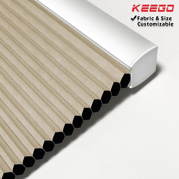 Keego Cordless Cellular Shades Window Shade Size and Color Customizable Tan Blackout Fabric White Case 18"w x 32"h