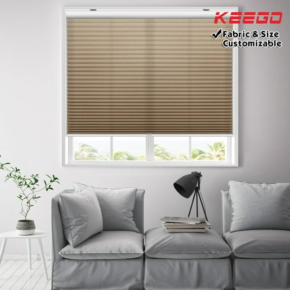 Keego Cordless Cellular Shades for Home Office Window Honeycomb Shade Size and Color Customizable Brown Semi-Blackout Fabric White Case 42"w x 60"h