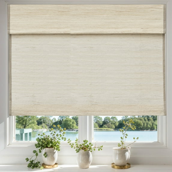 Keego Cordless Custom Roman Shades for Windows Natural Fabric Roman Blind for Window Treatments Roman Window Shades, Almond(with Edge Liner,Block 85-90% Light) 36"W x 80"H