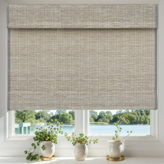 Keego Cordless Custom Roman Shades for Windows Natural Fabric Roman Blind for Window Treatments Roman Window Shades, Grayish Brown(with Edge Liner,Block 85-90% Light) 52"W x 56"H