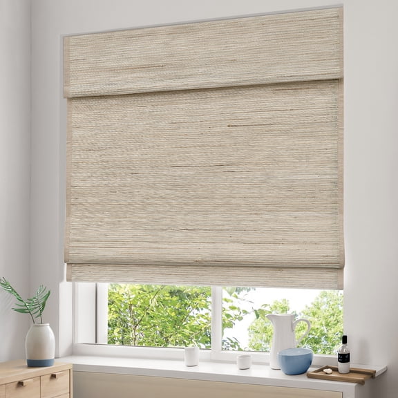 Keego Cordless Custom Roman Shades for Windows Natural Fabric Roman Blind for Window Treatments Roman Window Shades, Natural-Almond(with Edge Liner,Block 90% Light) 32"W x 54"H