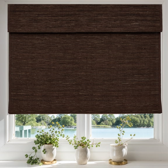 Keego Cordless Custom Roman Shades for Windows Natural Fabric Roman Blind for Window Treatments Roman Window Shades, Brown(with Edge Liner,Block 85-90% Light) 25"W x 42"H