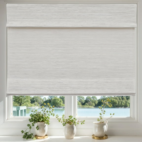 Keego Cordless Custom Roman Shades for Windows Natural Fabric Roman Blind for Window Treatments Roman Window Shades, White(with Edge Liner,Block 85-90% Light) 25"W x 42"H