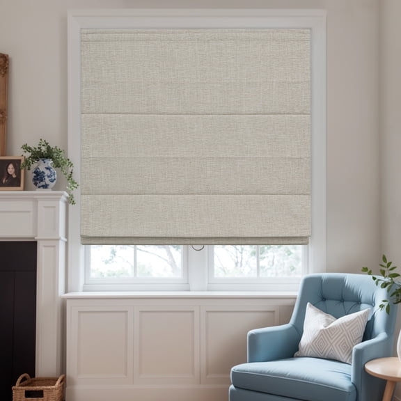 Keego Cordless Linen Roman Shades for Windows, Roman Window Shades, 100% Blackout Roman Blinds for Living Room, Dining Room, Bedroom (Light Khaki, 54"W x 56"H)