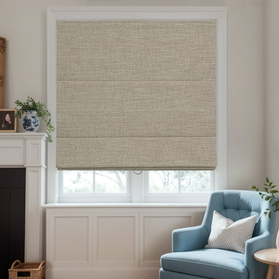 Keego Cordless Linen Roman Shades for Windows, Roman Window Shades, 100% Blackout Roman Blinds for Living Room, Dining Room, Bedroom (Brown, 28"W x 56"H)