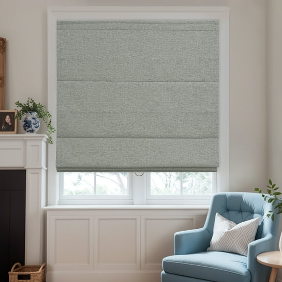 Keego Cordless Linen Roman Shades for Windows, Roman Window Shades, 100% Blackout Roman Blinds for Living Room, Dining Room, Bedroom (Charcoal, 28"W x 48"H)
