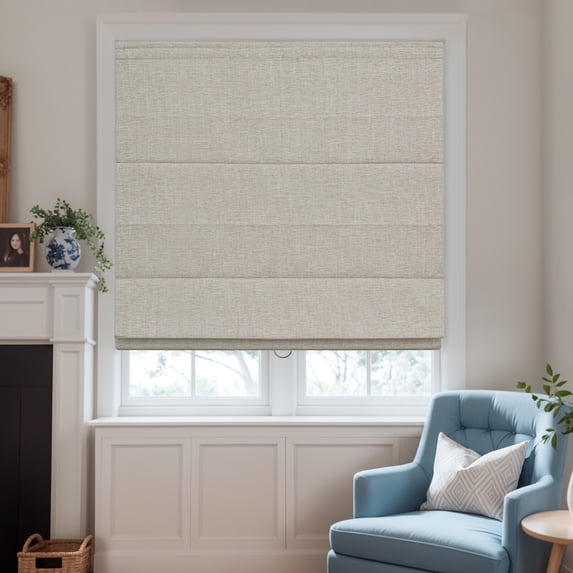 Keego Cordless Linen Roman Shades for Windows, Roman Window Shades, 100% Blackout Roman Blinds for Living Room, Dining Room, Bedroom (Light Khaki, 49"W x 72"H)