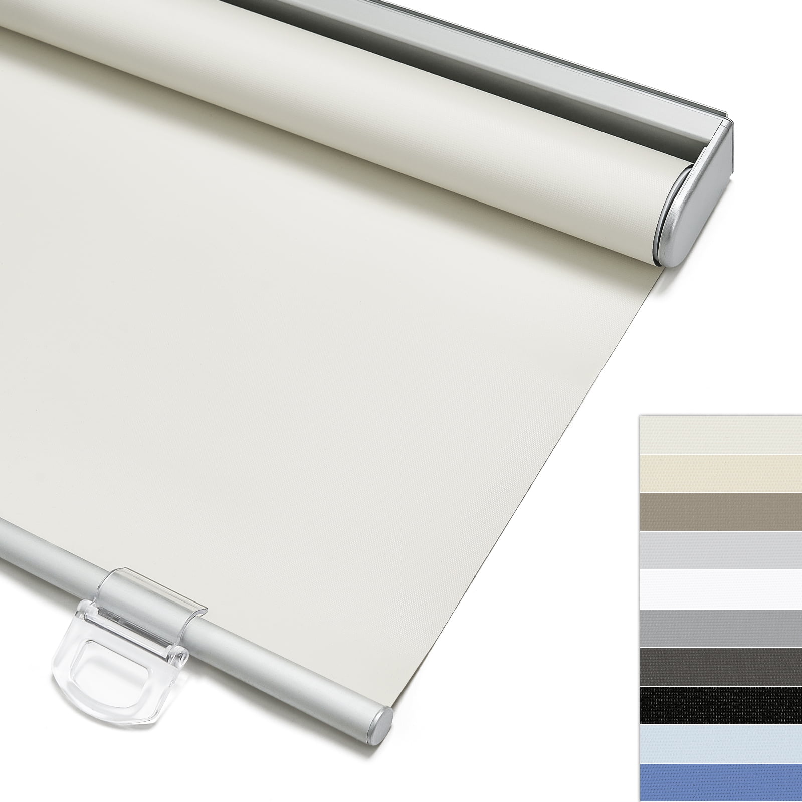Keego Cordless Roller Blinds for Window 100% Blackout Privacy Bedroom Shade UV Protection Blinds for Office and Home, Ivory, 55"W x 48"H