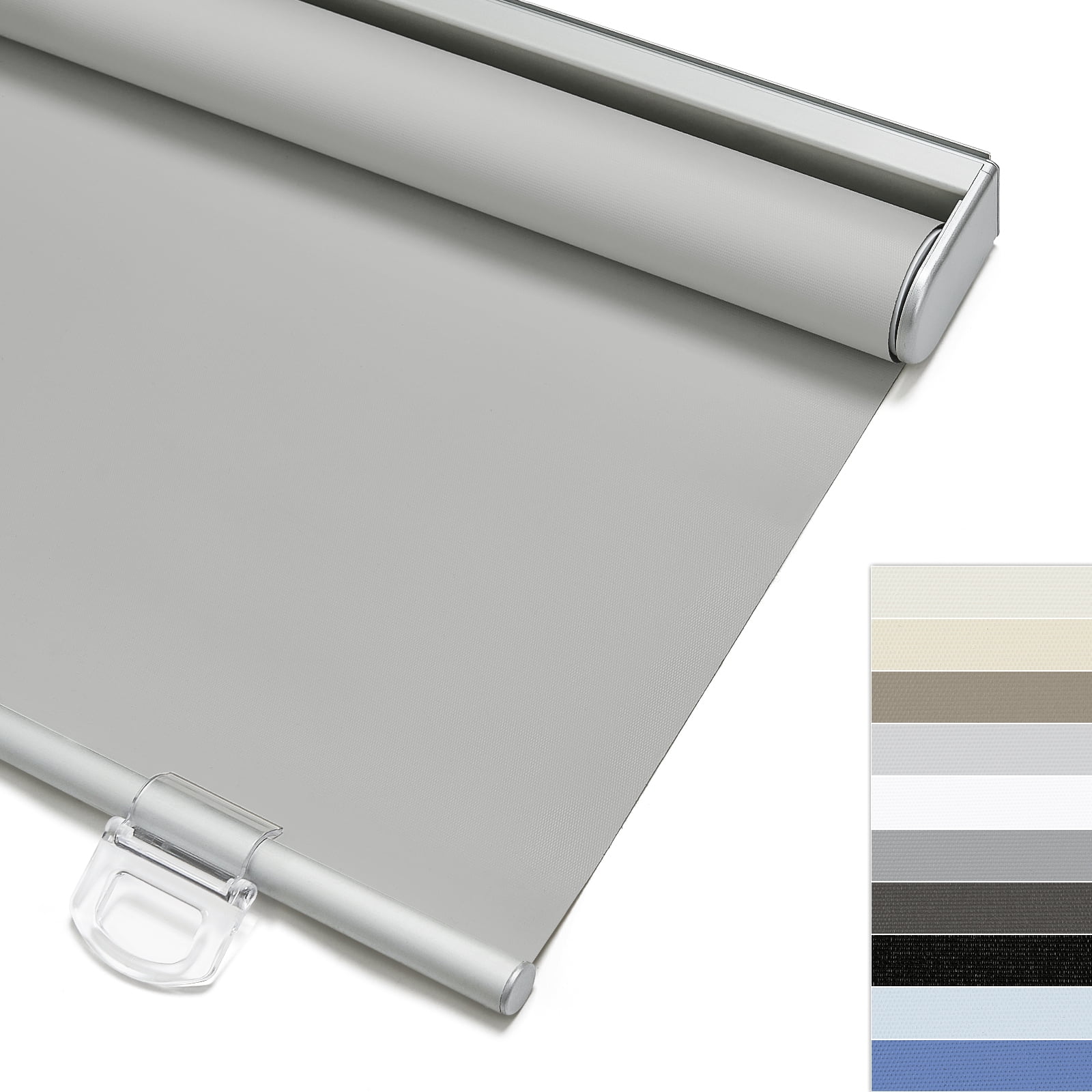 Keego Cordless Roller Blinds for Window 100% Blackout Privacy Bedroom Shade UV Protection Blinds for Office and Home, Light Gray, 34"W x 64"H