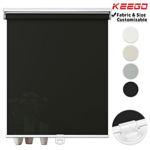 Keego Cordless Roller Shades Free-Stop Light Filtering Privacy Windows Shade for Living Room Bedroom Nursery Office Customizable Color and Size Black 36"w x 52"h
