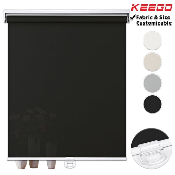 Keego Cordless Roller Shades Free-Stop Light Filtering Privacy Windows Shade for Living Room Bedroom Nursery Office Customizable Color and Size Black 69"w x 60"h