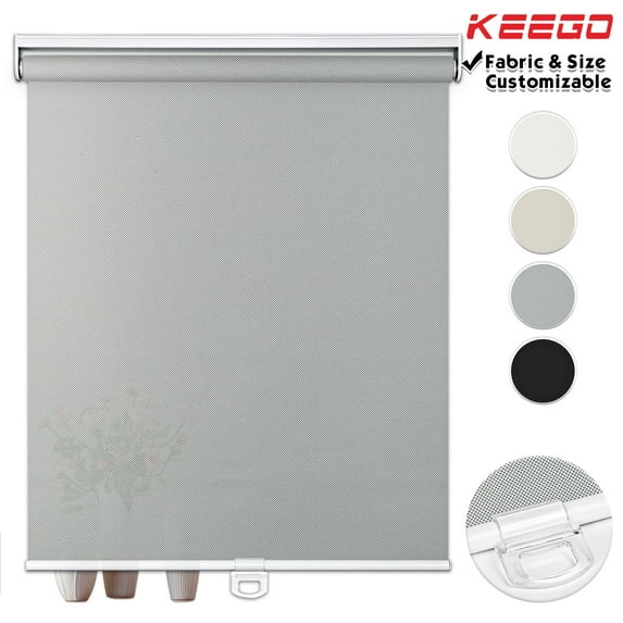 Keego Cordless Roller Shades Free-Stop Light Filtering Privacy Windows Shade for Living Room Bedroom Nursery Office Customizable Color and Size Gray 50"w x 68"h