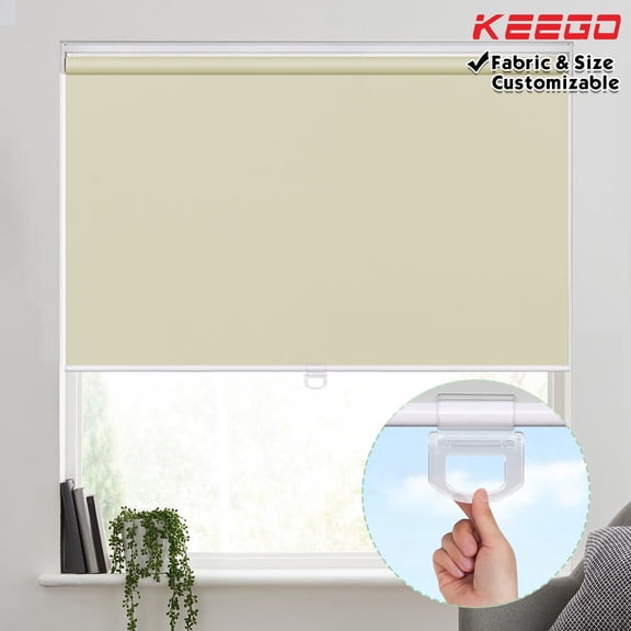 Keego Cordless Roller Shades Free-Stop Windows Blinds 100% Blackout Privacy or Living Room Bedroom Nursery Office Customizable Color and Size Beige 48"w x 60"h