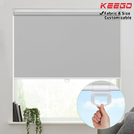 Keego Cordless Roller Shades Free-Stop Windows Blinds 100% Blackout Privacy or Living Room Bedroom Nursery Office Customizable Color and Size Grey 41"w x 64"h