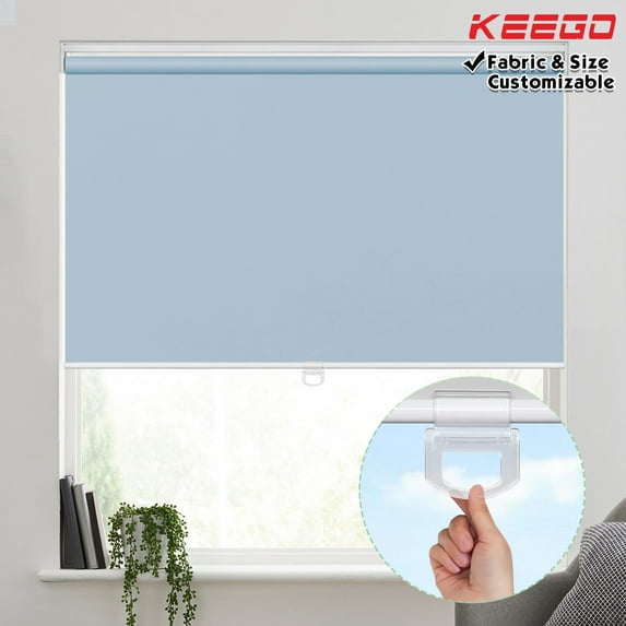 Keego Cordless Roller Shades Free-Stop Windows Blinds 100% Blackout Privacy or Living Room Bedroom Nursery Office Customizable Color and Size Lake Blue 56"w x 52"h