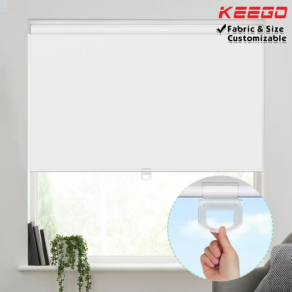 Keego Cordless Roller Shades Free-Stop Windows Blinds 100% Blackout Privacy or Living Room Bedroom Nursery Office Customizable Color and Size Snowwhite 43"w x 56"h
