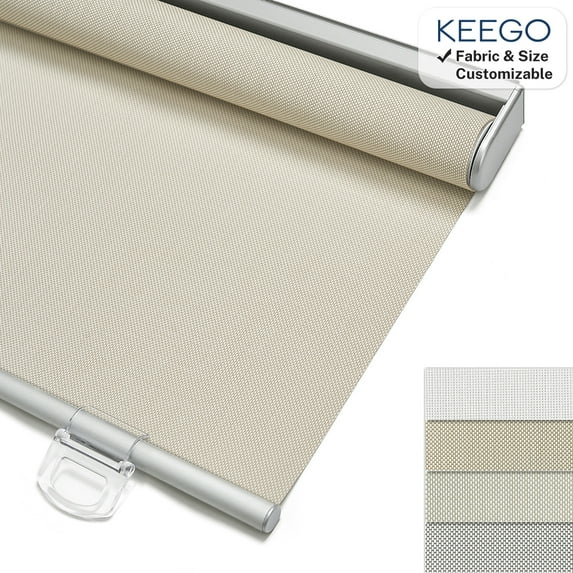 Keego Cordless Roller Shades Light Filtering Blinds for Windows Room Darkening Rolled Up Shades UV Protection Window Shades Door Blinds for Home and Office(Khaki, 44"W x 60"H)