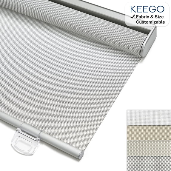 Keego Cordless Roller Shades Light Filtering Blinds for Windows Room Darkening Rolled Up Shades UV Protection Window Shades Door Blinds for Home and Office(Gray, 27"W x 60"H)