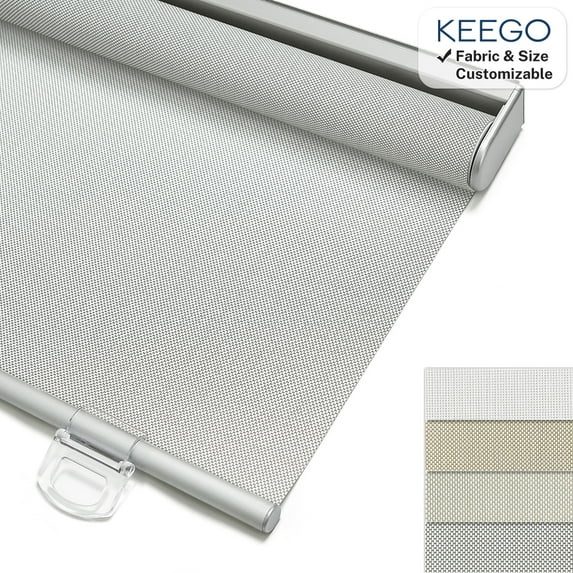 Keego Cordless Roller Shades Light Filtering Blinds for Windows Room Darkening Rolled Up Shades UV Protection Window Shades Door Blinds for Home and Office(Gray, 27"W x 66"H)