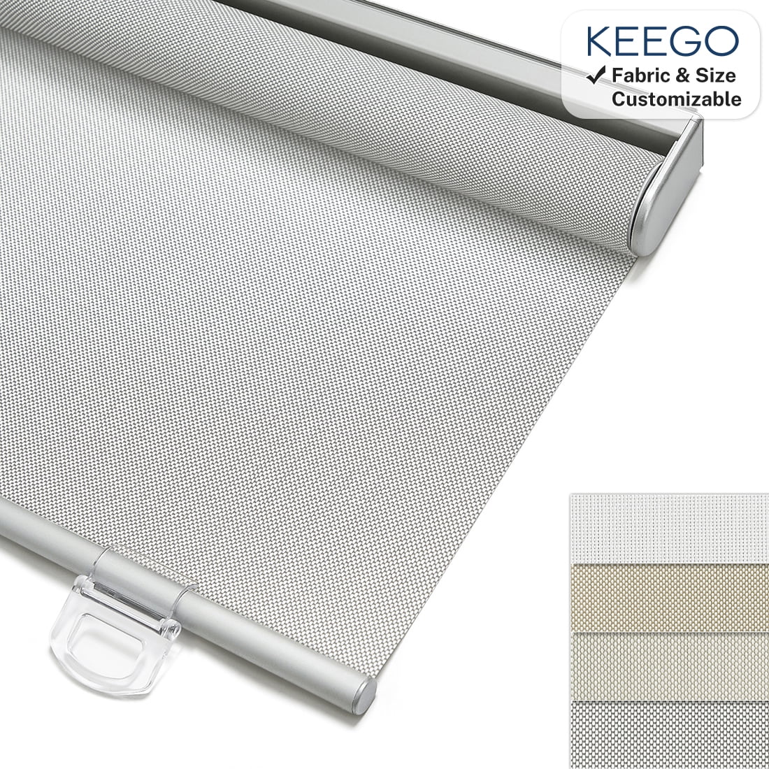 Keego Cordless Roller Shades Light Filtering Blinds for Windows Room Darkening Rolled Up Shades UV Protection Window Shades Door Blinds for Home and Office(Gray, 47"W x 66"H)