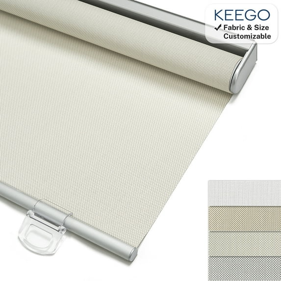 Keego Cordless Roller Shades Light Filtering Blinds for Windows Room Darkening Rolled Up Shades UV Protection Window Shades Door Blinds for Home and Office(Ivory, 46"W x 72"H)