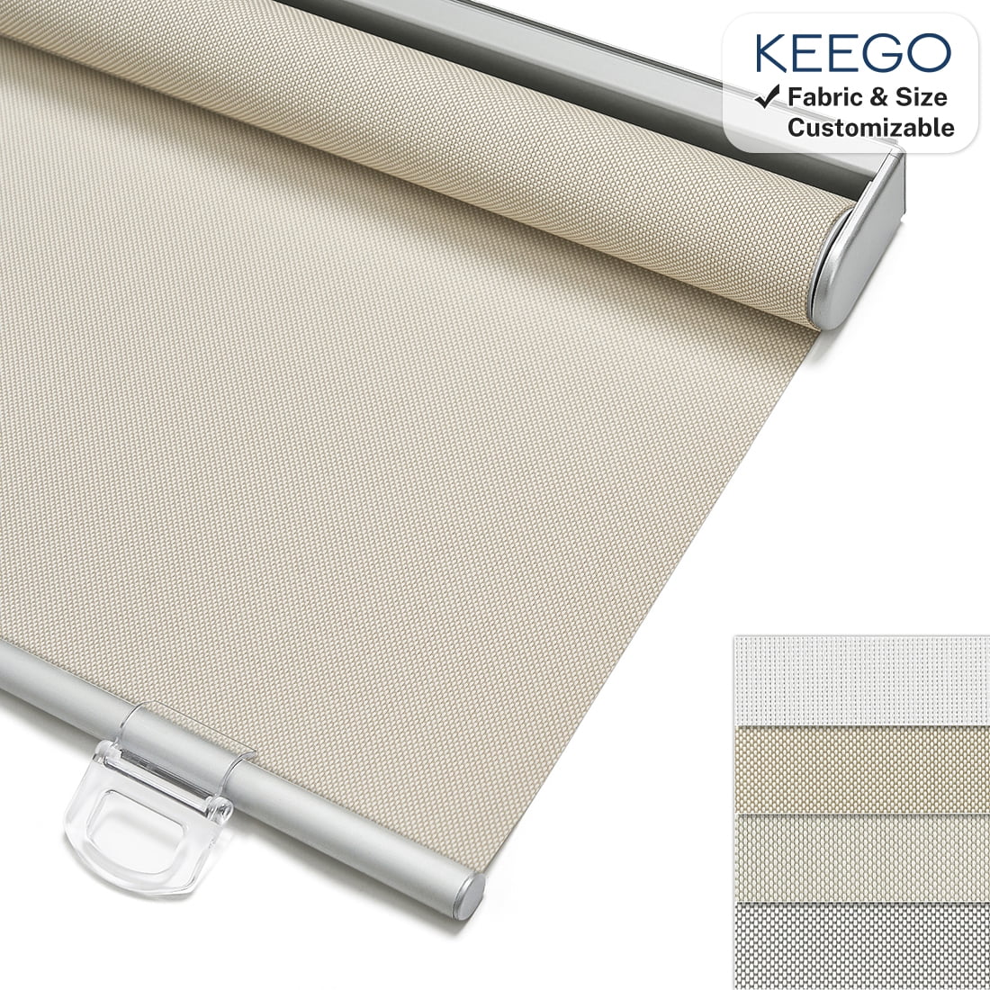Keego Cordless Roller Shades Light Filtering Blinds for Windows Room Darkening Rolled Up Shades UV Protection Window Shades Door Blinds for Home and Office(Khaki, 46"W x 66"H)