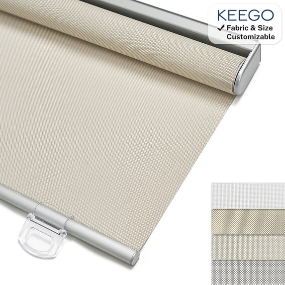 Keego Cordless Roller Shades Light Filtering Blinds for Windows Room Darkening Rolled Up Shades UV Protection Window Shades Door Blinds for Home and Office(Khaki, 52"W x 72"H)