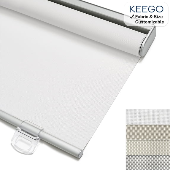 Keego Cordless Roller Shades Light Filtering Blinds for Windows Room Darkening Rolled Up Shades UV Protection Window Shades Door Blinds for Home and Office(White, 35"W x 54"H)