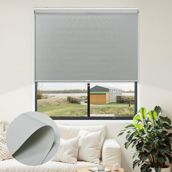 Keego Cordless Roller Shades for Window Mini 90% Blackout Roller Blinds for Window Doors Custom Gray, 57"W x 48"H