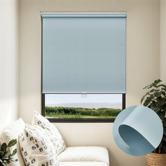 Keego Cordless Roller Shades for Window Mini Blackout Roller Blinds for Window Doors Custom Blue, 51"W x 36"H