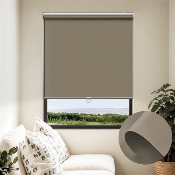 Keego Cordless Roller Shades for Window Mini Blackout Roller Blinds for Window Doors Custom Brown, 63"W x 72"H
