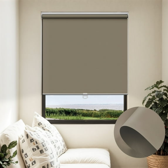Keego Cordless Roller Shades for Window Mini Blackout Roller Blinds for Window Doors Custom Brown, 65"W x 48"H