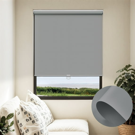 Keego Cordless Roller Shades for Window Mini Blackout Roller Blinds for Window Doors Custom Gray, 32"W x 60"H