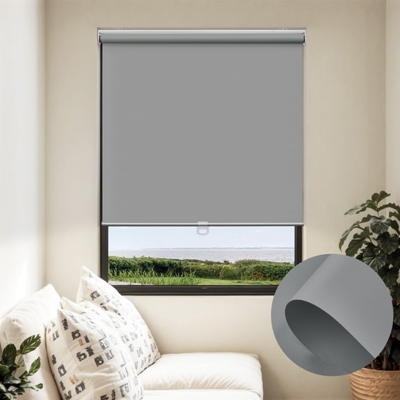 Keego Cordless Roller Shades for Window Mini Blackout Roller Blinds for Window Doors Custom Gray, 43"W x 48"H