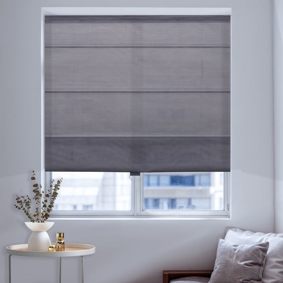 Keego Cordless Roman Shades Fabric Roman Shades for Window Light Filtering Elegant Blinds for Room Custom Size(Dark Grey, 23"W x 68"H)