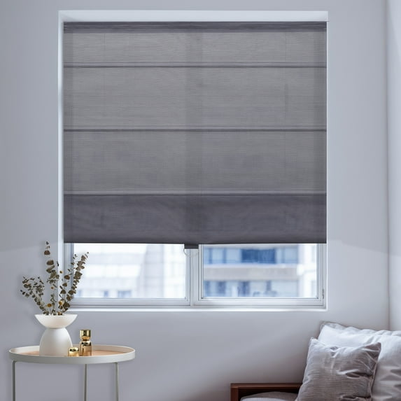 Keego Cordless Roman Shades Fabric Roman Shades for Window Light Filtering Elegant Blinds for Room Custom Size(Dark Grey, 54"W x 68"H)