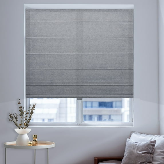 Keego Cordless Roman Shades Fabric Roman Shades for Window Light Filtering Elegant Blinds for Room Custom Size(Light Grey, 30"W x 42"H)