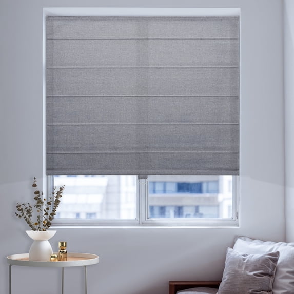 Keego Cordless Roman Shades Fabric Roman Shades for Window Light Filtering Elegant Blinds for Room Custom Size(Light Grey, 39"W x 68"H)