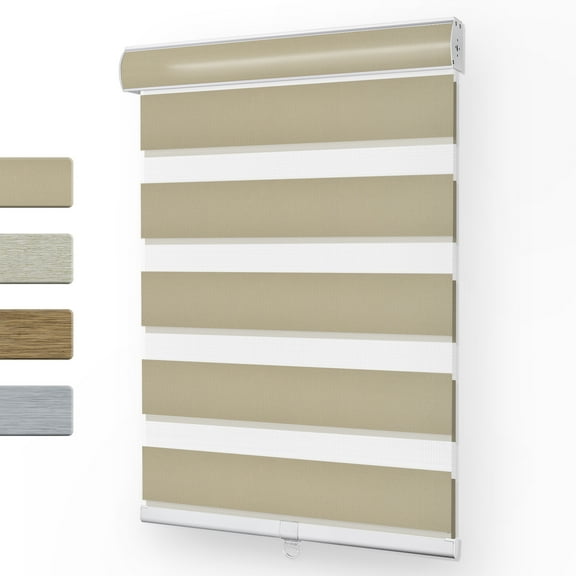Keego Cordless Zebra Blinds for Windows 70% Blackout Shades Dual Layer Roller Shades for Home Bedroom Office (Sand Color, 24"W x 36"H