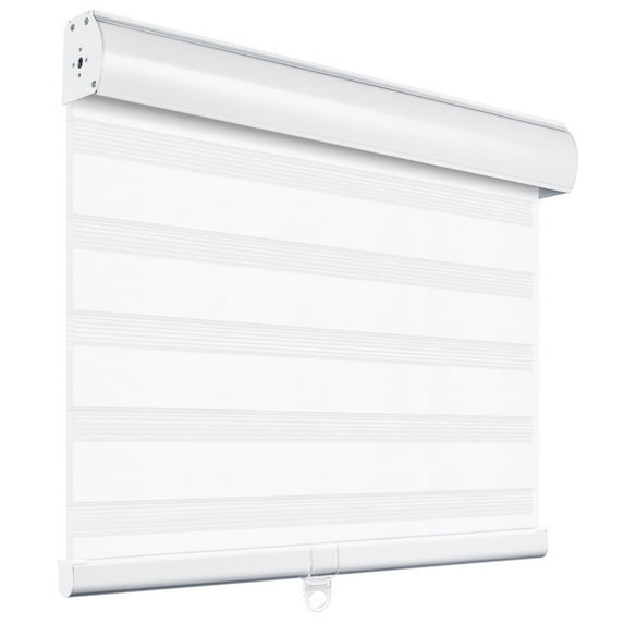 Keego Cordless Zebra Blinds for Windows 85% Blackout Shades Dual Layer Roller Shades for Home Bedroom Office (White Color, 25"W x 48"H