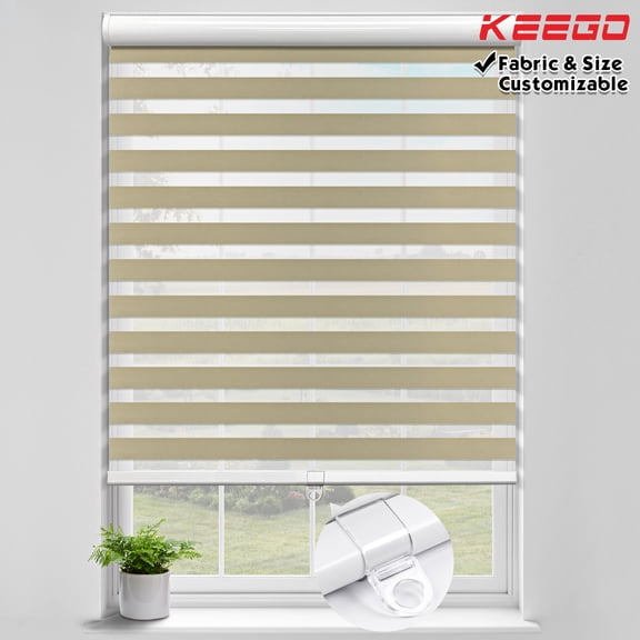 Keego Cordless Zebra Shades for Home Windows Blinds 85% Blackout Privacy Customizable Color and Size Sand 57"w x 48"h
