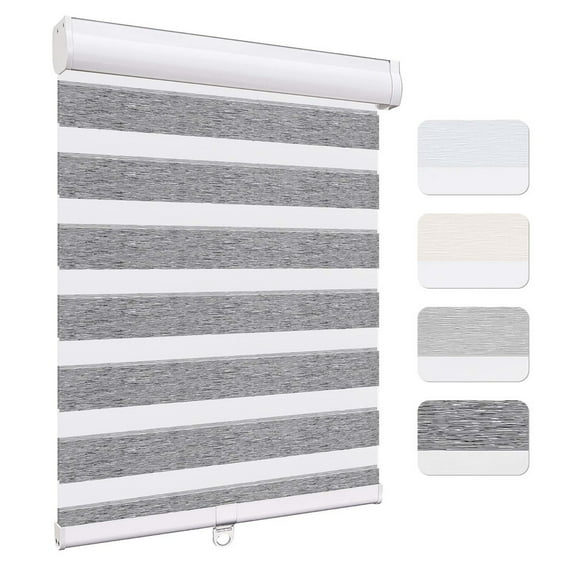 Keego Custom Size Zebra Shades for Windows Privacy Cordless Windows Shades for Home Office, Dark Gray, 24"W x 72"H