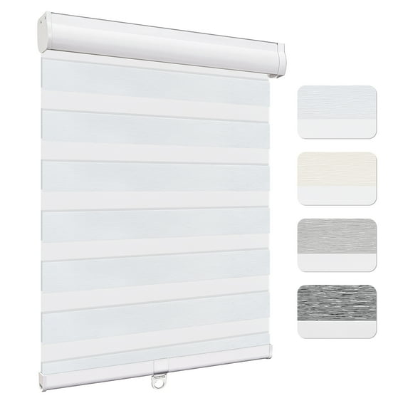 Keego Custom Size Zebra Shades for Windows Privacy Cordless Windows Shades for Home Office, White, 25"W x 66"H