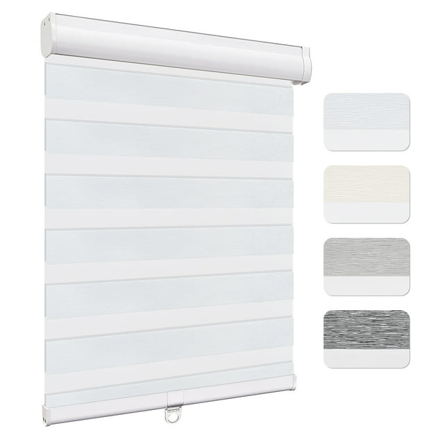 Keego Custom Size Zebra Shades for Windows Privacy Cordless Windows Shades for Home Office, White, 26"W x 54"H