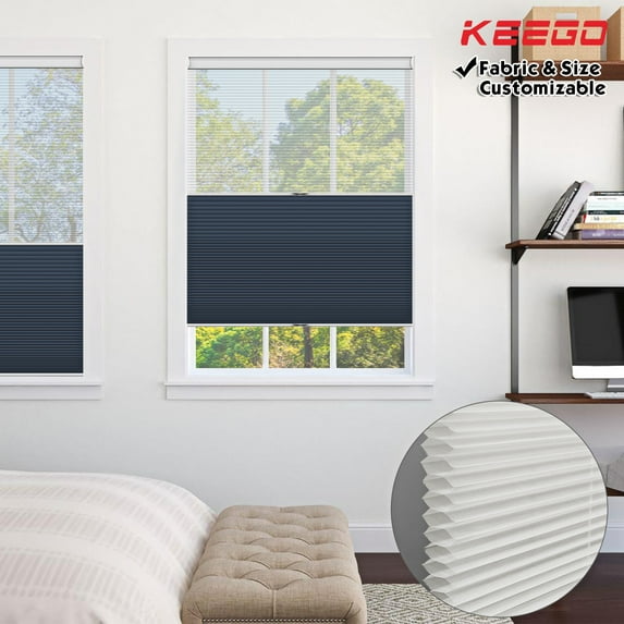 Keego Day and Night Cordless Cellular Shade Adjustable Dual Use Honeycomb Window Blinds Light Filtering Sheer and Blackout Dark Slate Blue 27.0"w x 48"h