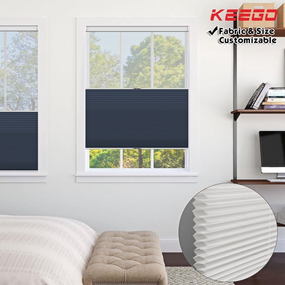 Keego Day and Night Cordless Cellular Shade Adjustable Dual Use Honeycomb Window Blinds Light Filtering Sheer and Blackout Dark Slate Blue 33.0"w x 68"h